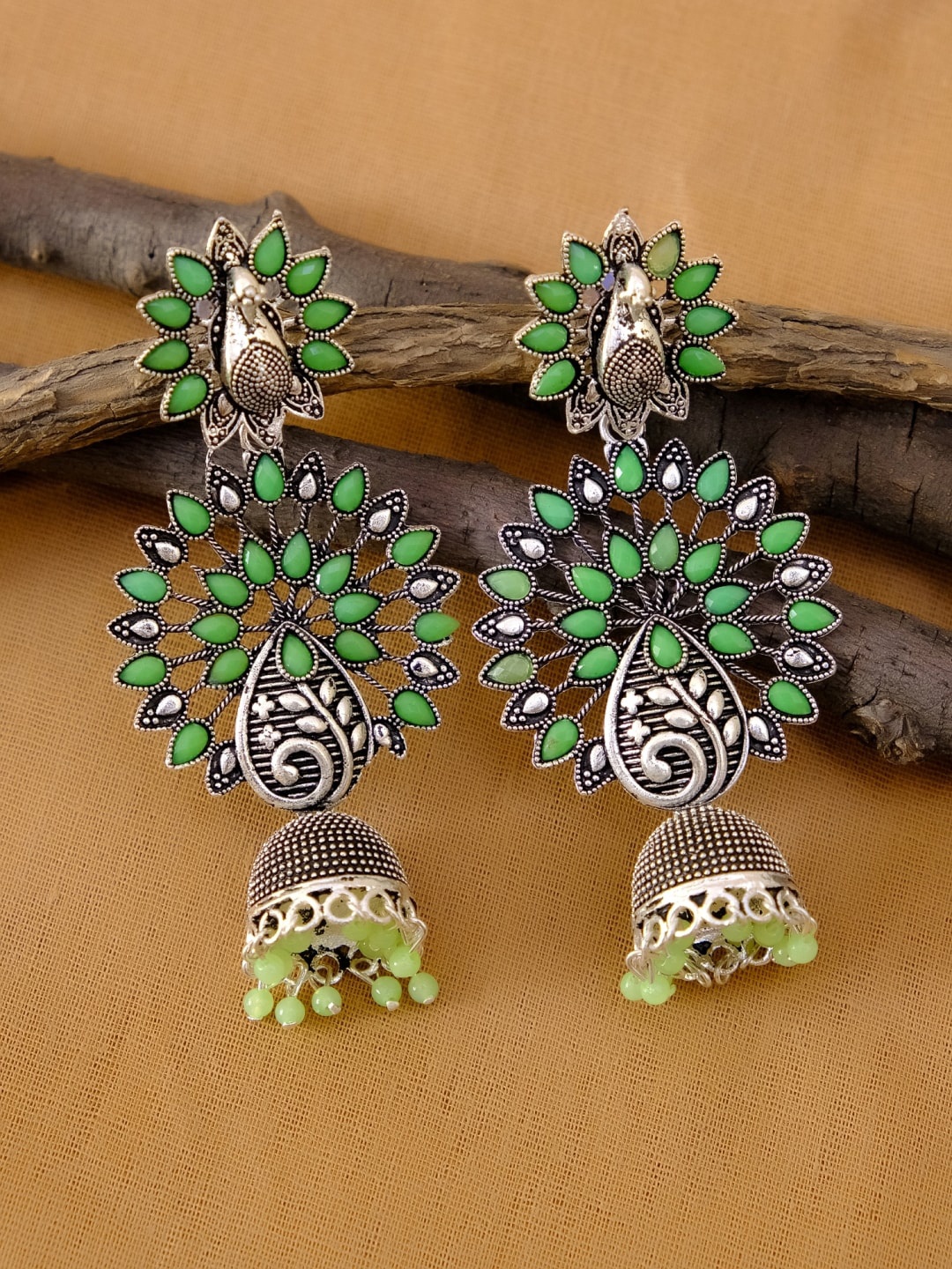 

Crunchy Fashion Women Green Contemporary Jhumkas Earrings
