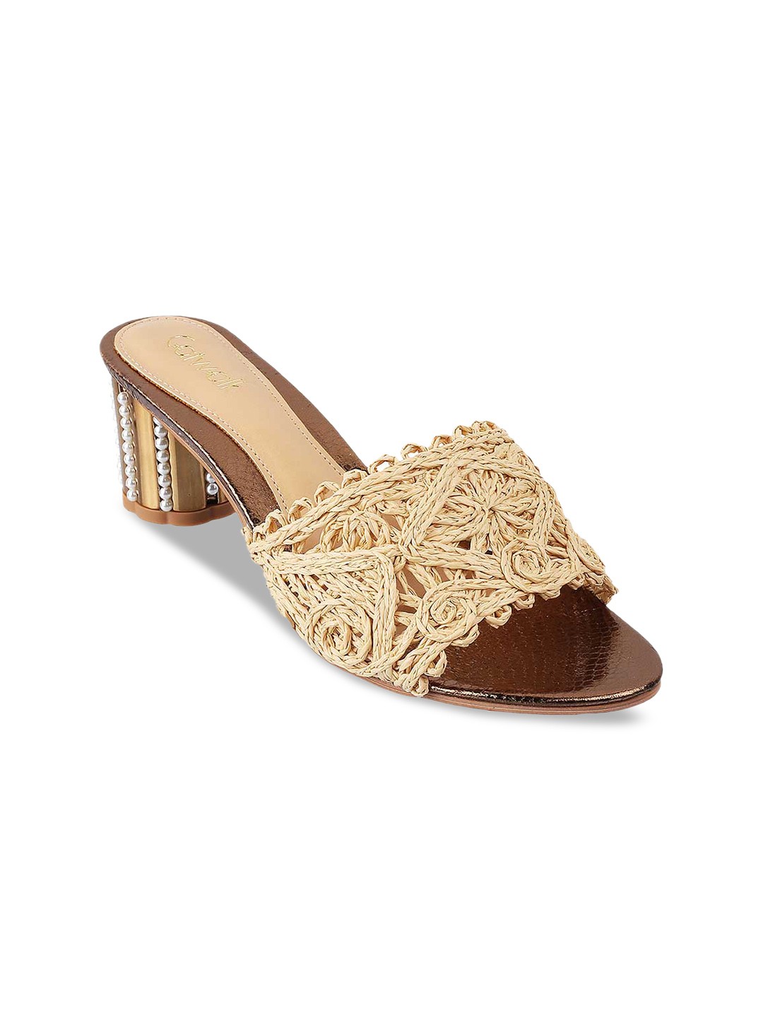 

Catwalk Beige Block Crochet Detail Mules