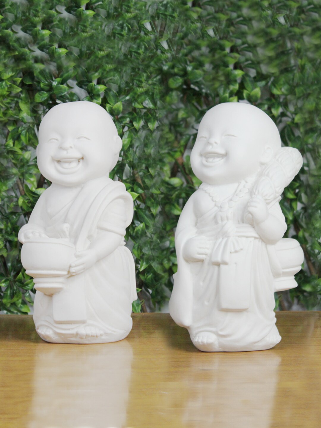 

Wonderland Set Of 2 White Baby Monk Sitting Garden Accessory