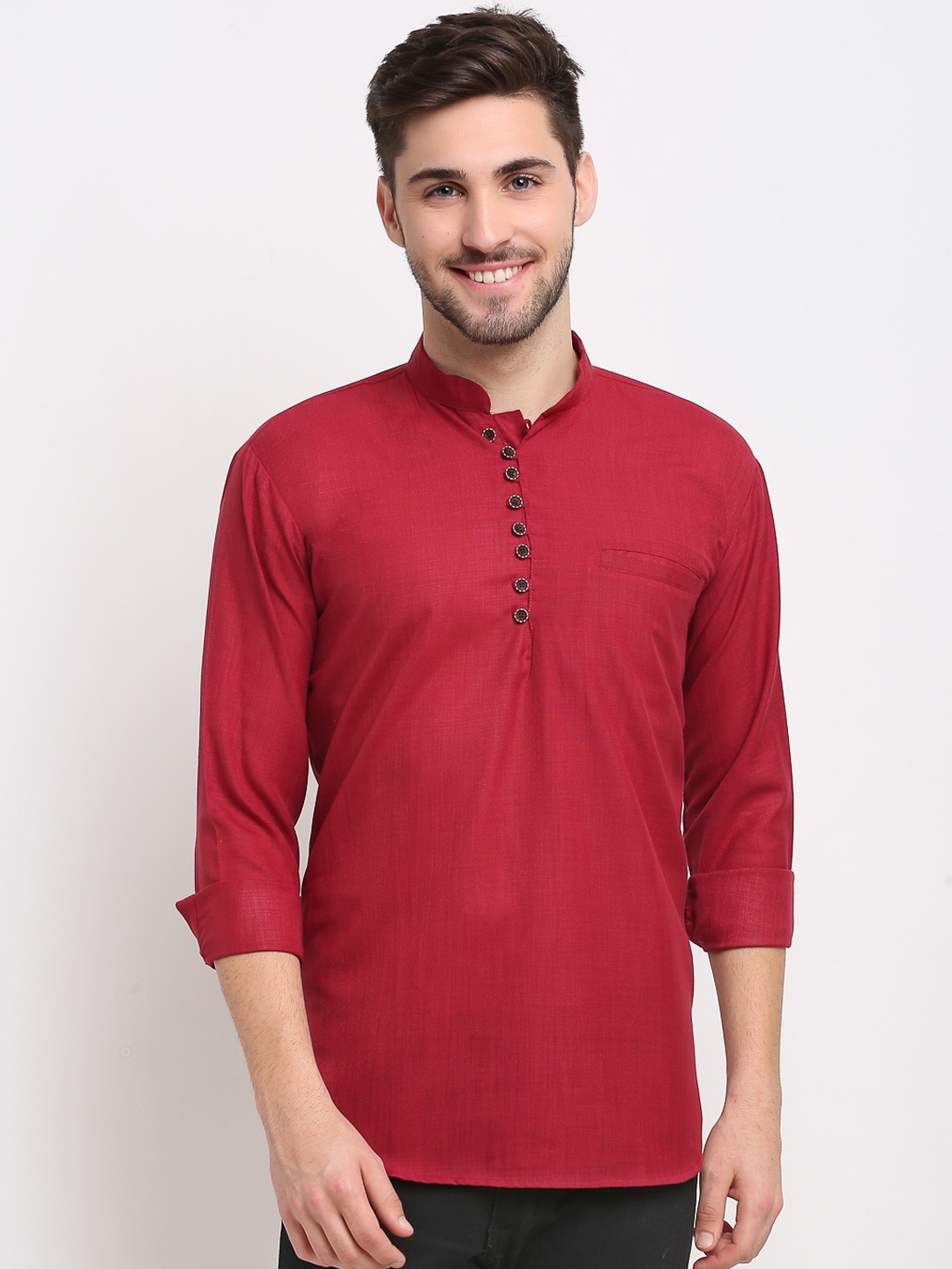 

Jompers Men Maroon Embroidered Thread Work Kurta