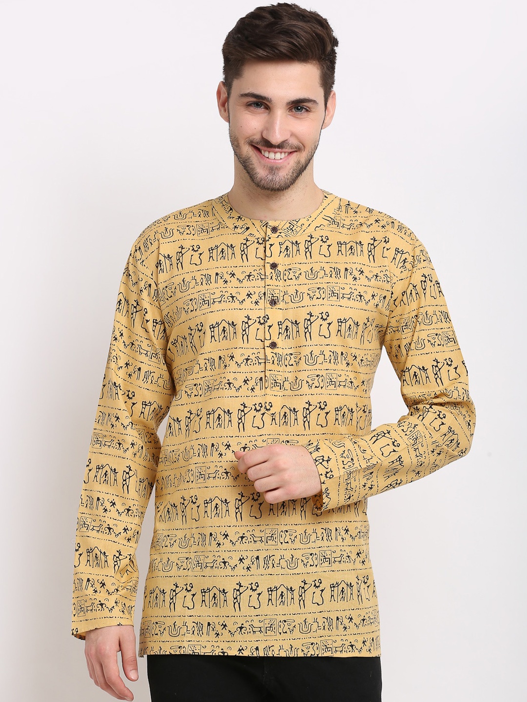 

Jompers Men Beige Printed Kurta