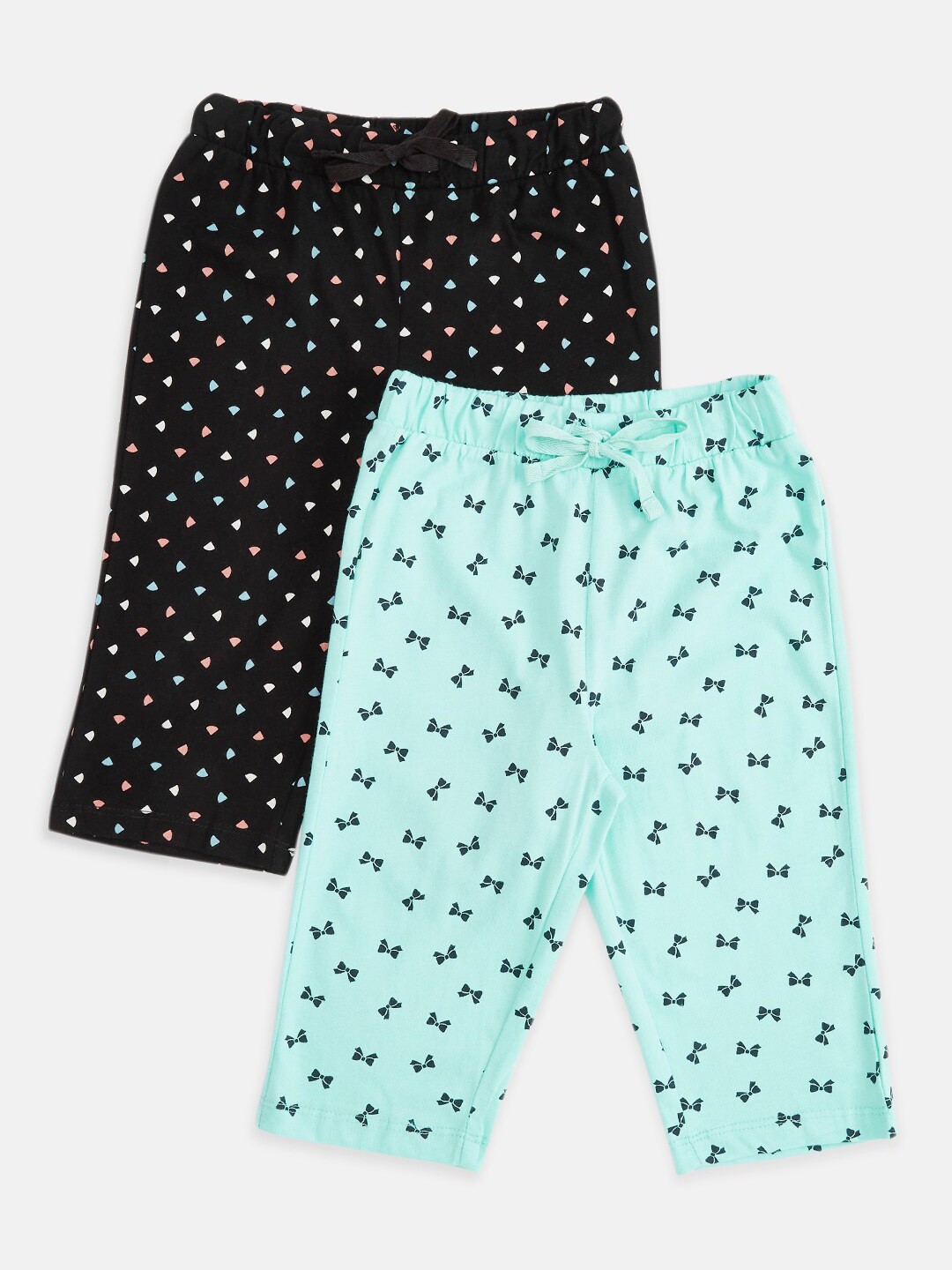 

Pantaloons Junior Girls Pack Of 2 Black & Blue Printed Capris