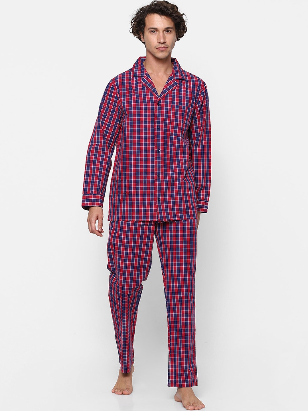 

Ajile by Pantaloons Men Maroon & Blue Checked Night Suit 8905172561033