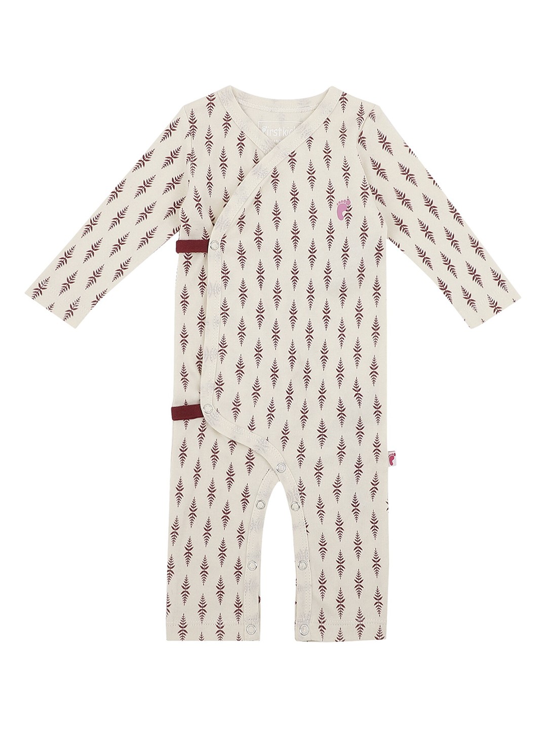 

First Kick Kids Off White & Maroon Printed Cotton Rompers