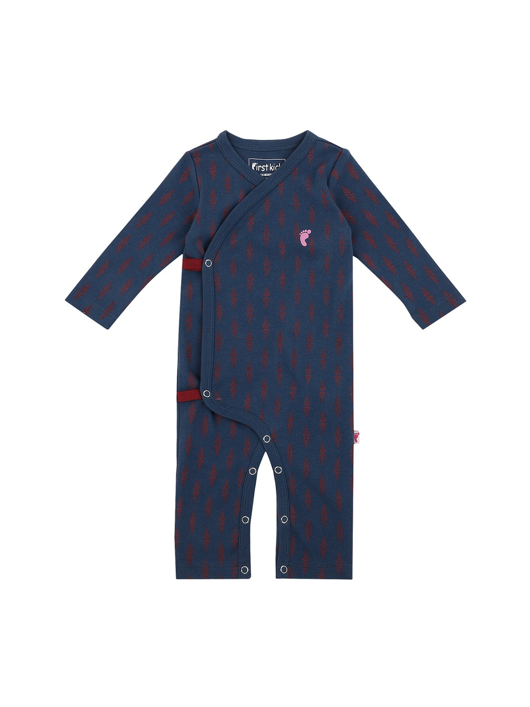 

First Kick Infant Kids Blue & Red Printed Organic Cotton Rompers