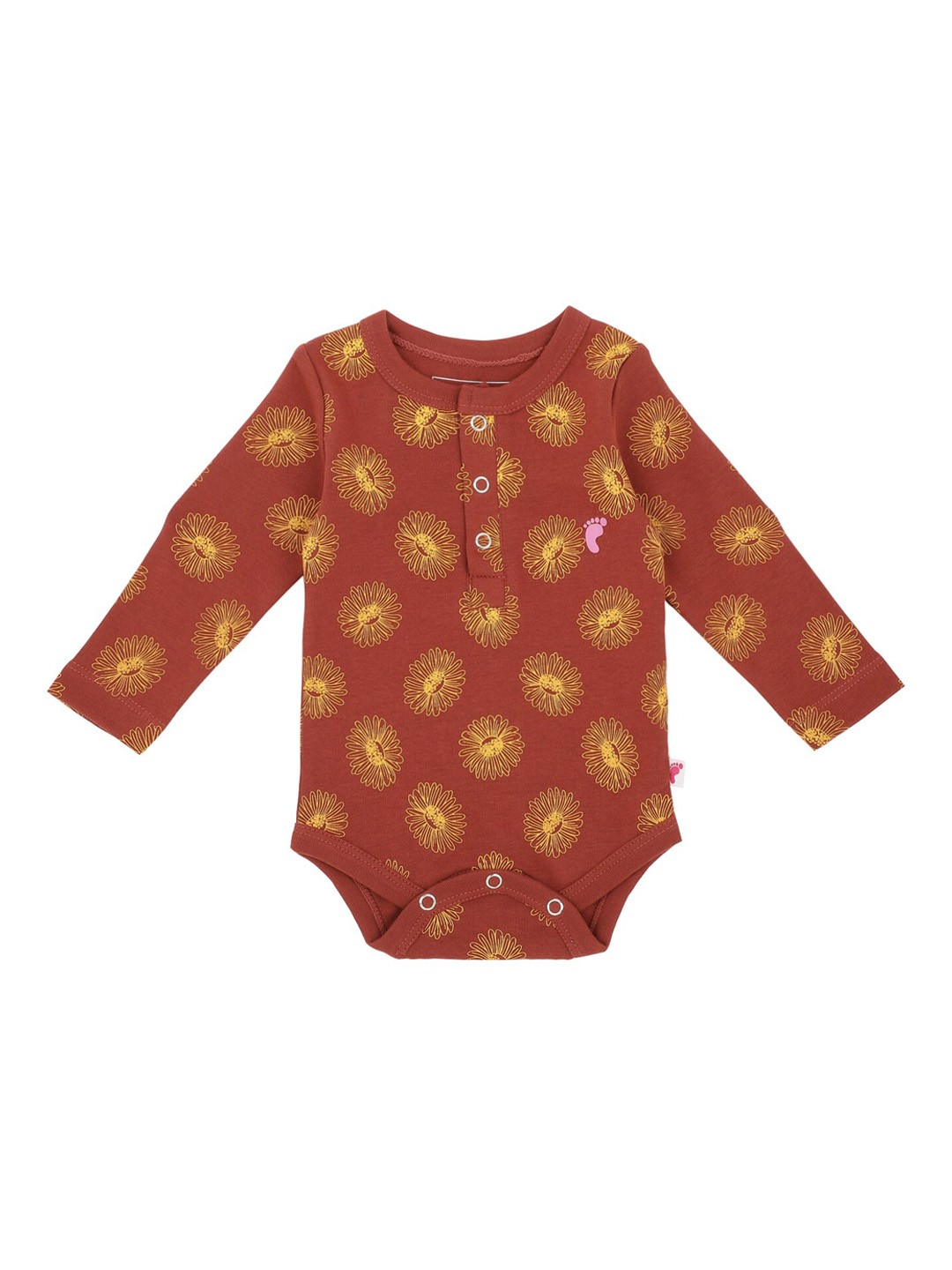

First Kick Infant Kids Rust Red & Yellow Printed Organic Cotton Bodysuit
