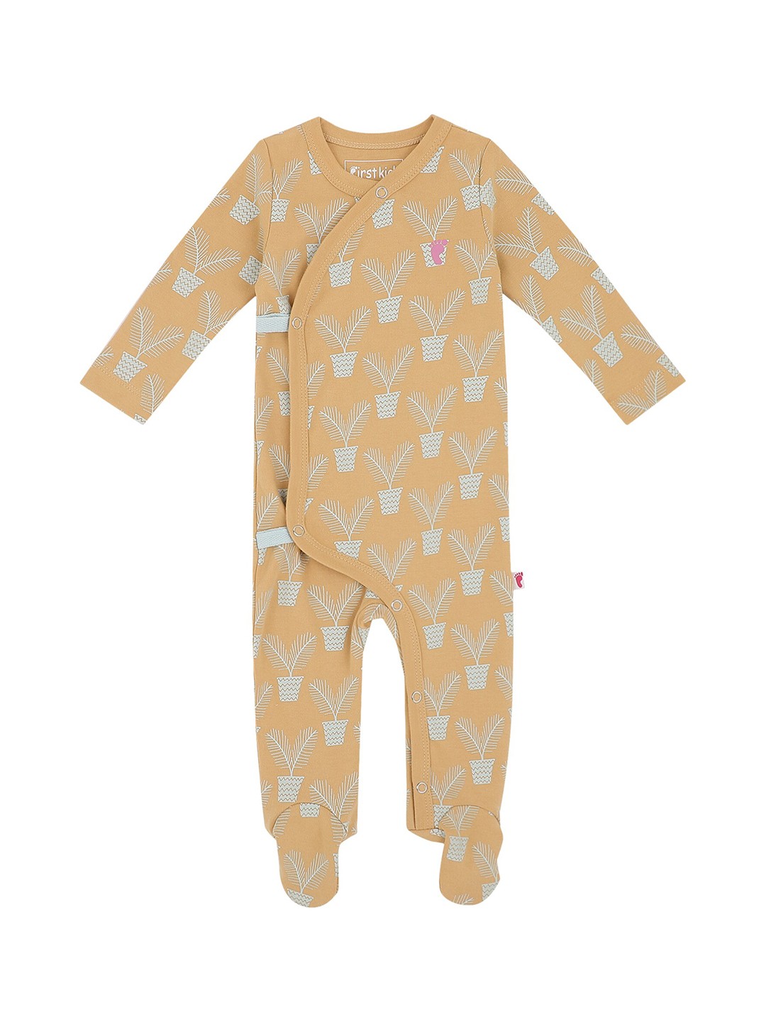 

First Kick Kids Mustard Printed Footie Romper