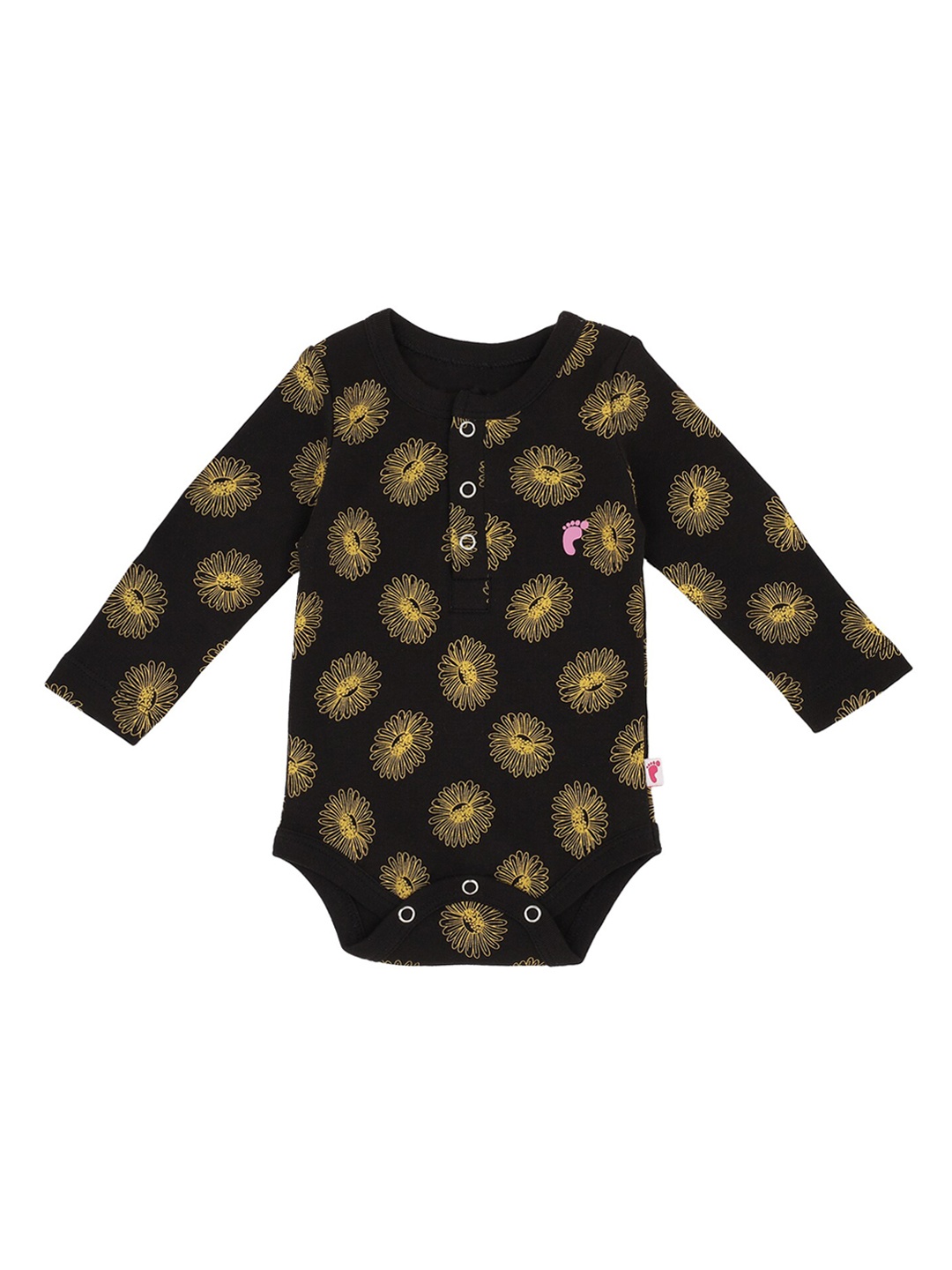 

First Kick Infant Kids Black & Yellow Printed Pure Organic Cotton Bodysuit