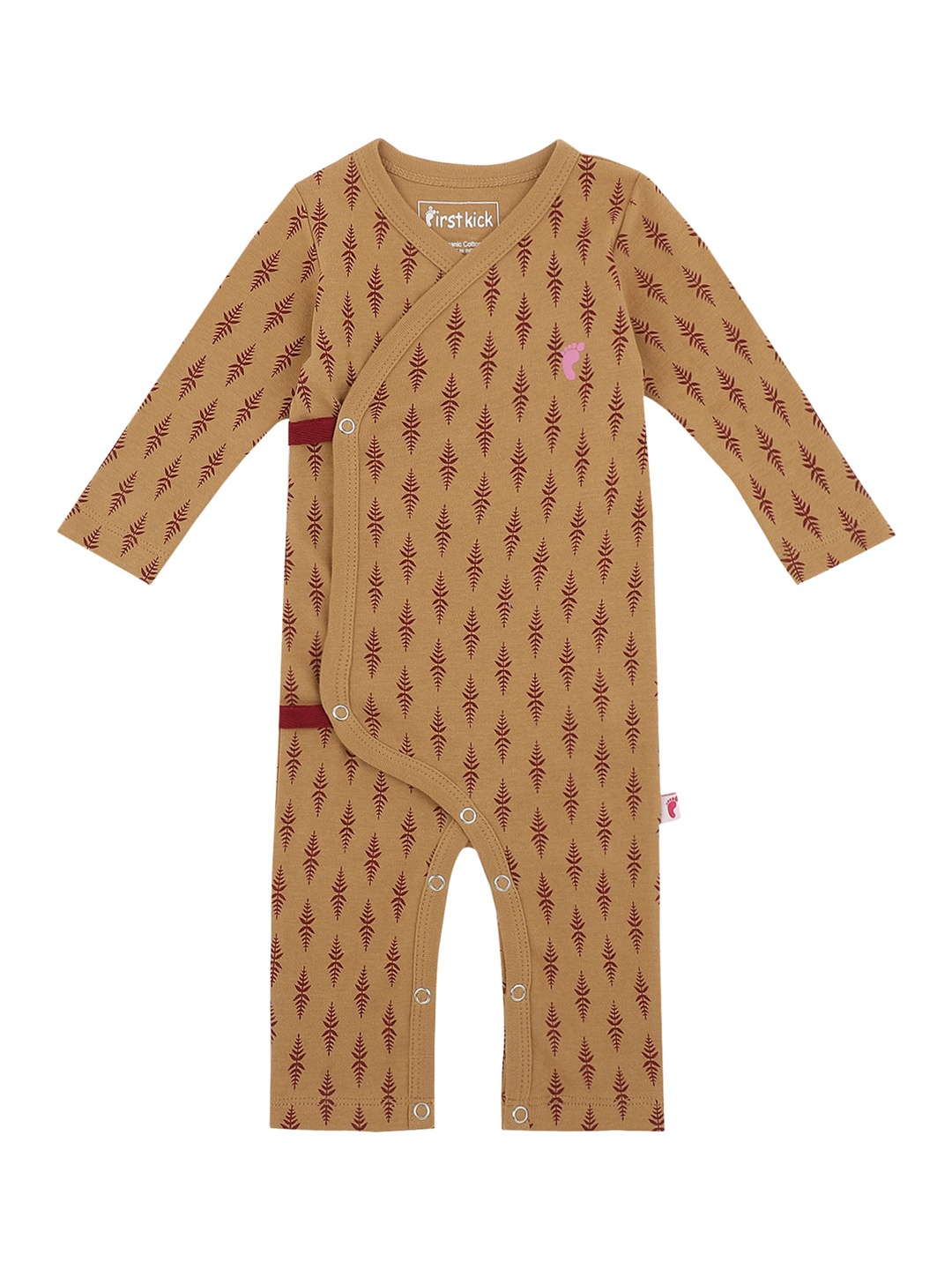 

First Kick Infant Kids Mustard-Yellow & Brown Printed Cotton Kimono Rompers