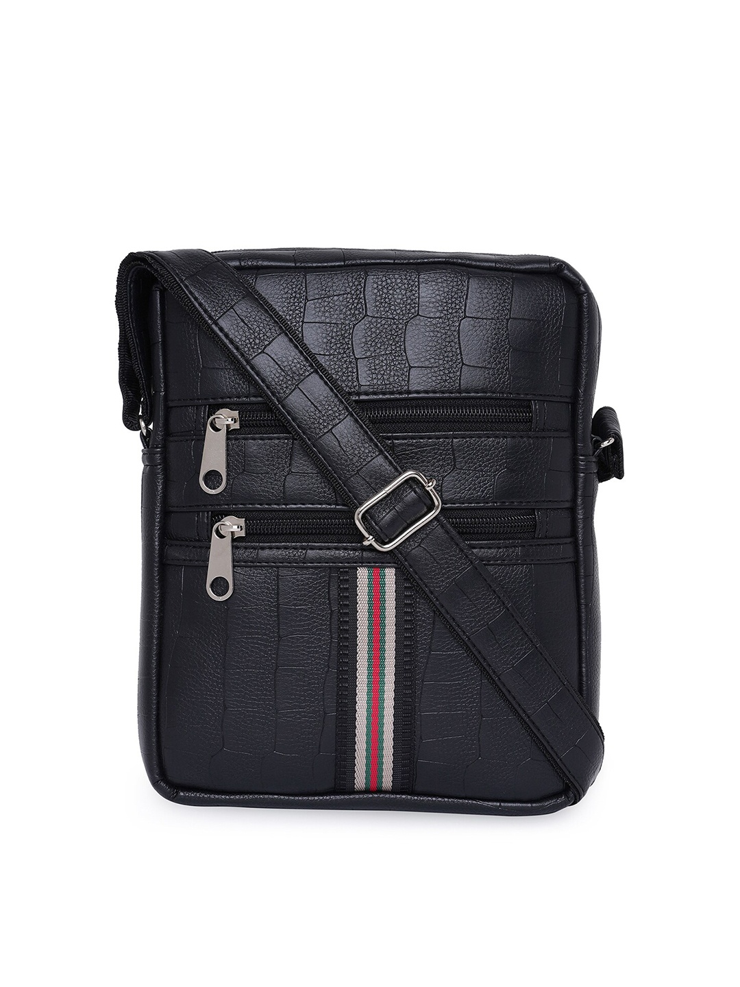 

MBOSS Unisex Black & White Crocodile Textured Messenger Bag