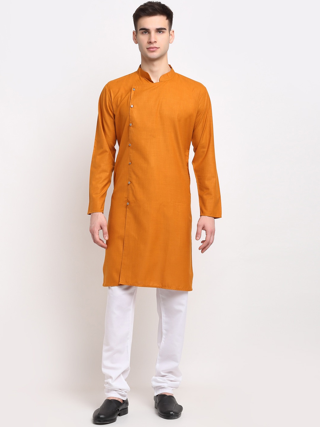 

Jompers Men Yellow Angrakha Kurta with Churidar