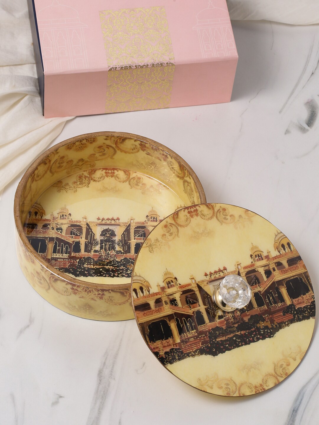 

Tistabene Cream-Coloured & Brown Printed Afreen Multi Utlity Box