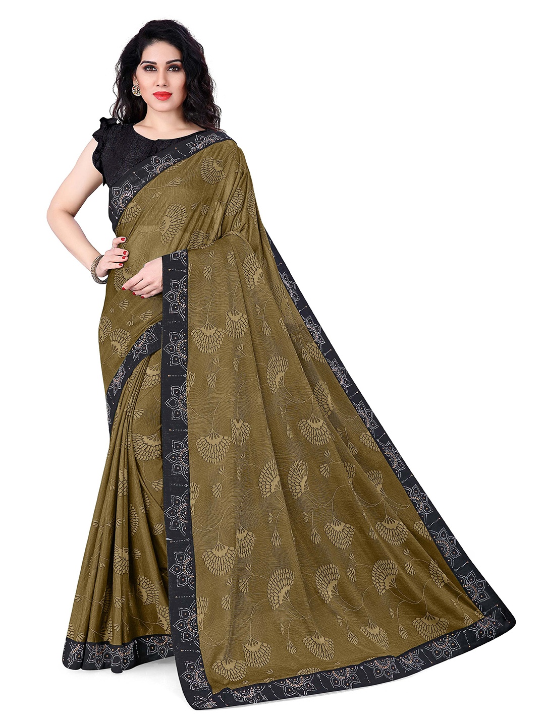 

KALINI Green & Black Floral Beads and Stones Saree