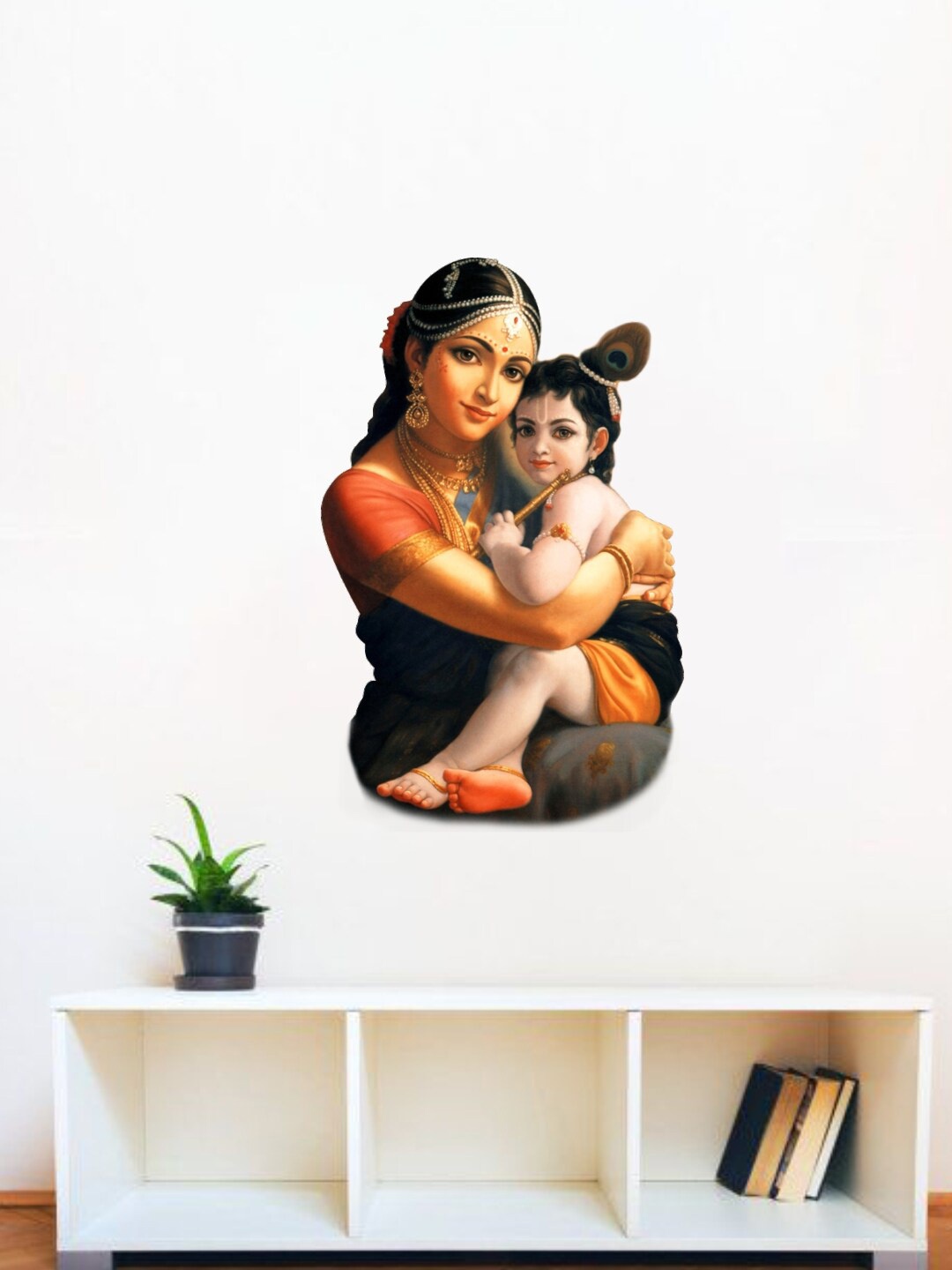 

decal O decal Kids Black & Beige Little Krishna With Mother Yashoda Wall Sticker