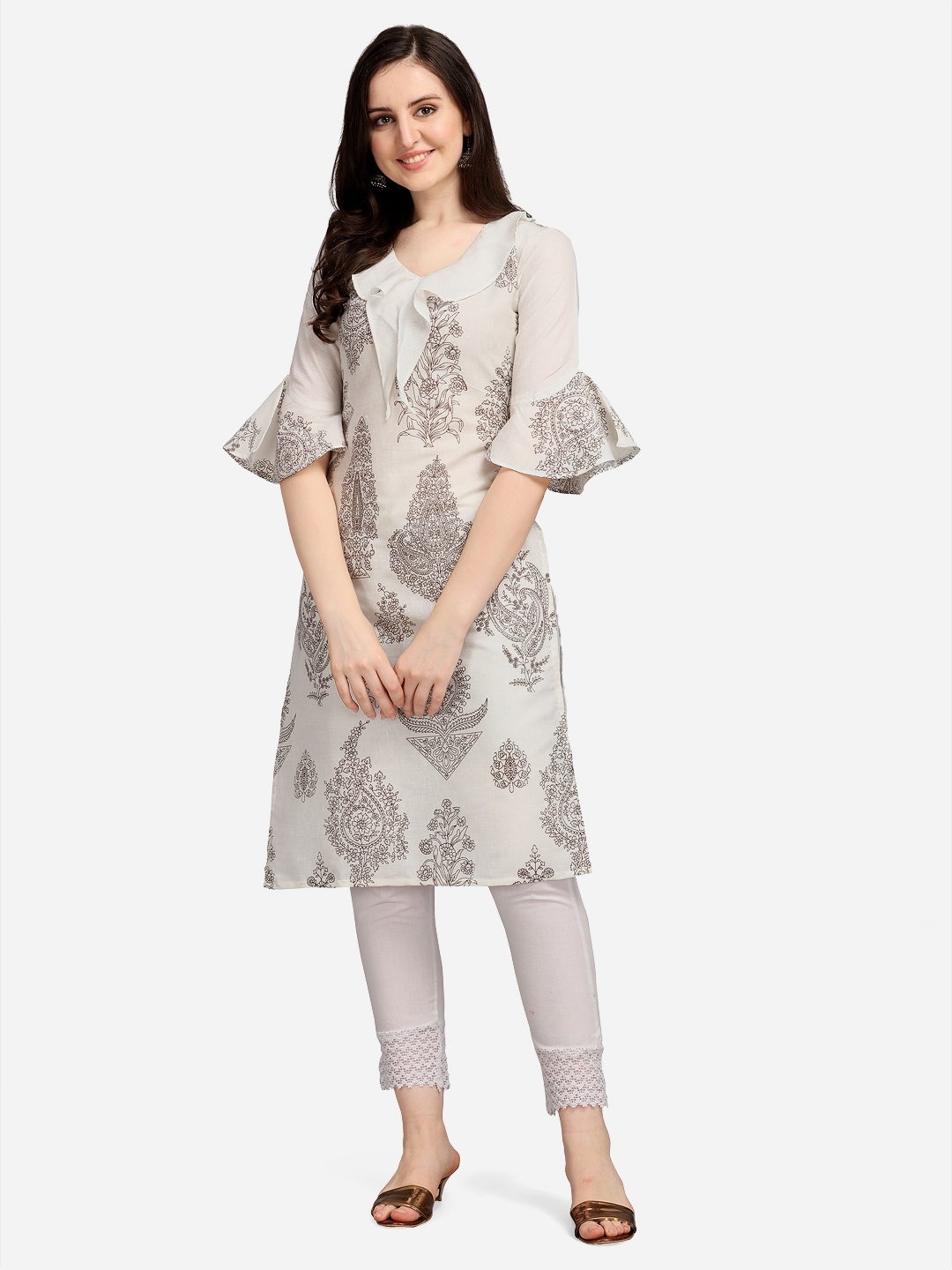 

Youthnic Women White Flared Sleeves Kurta