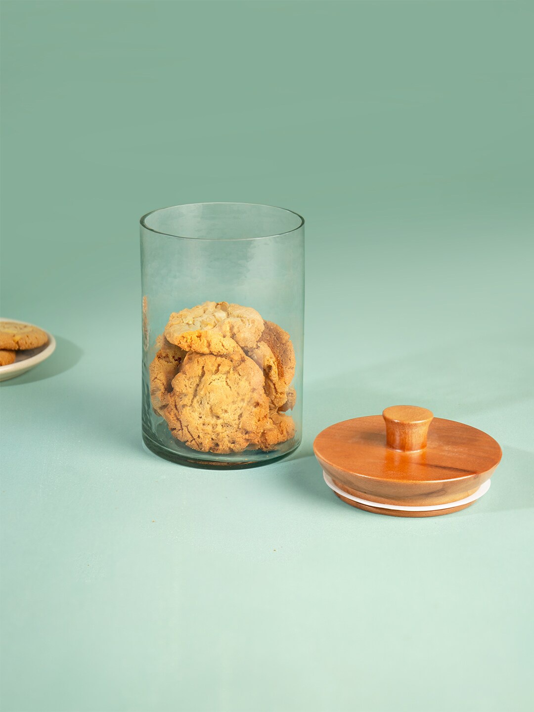 

ellementry Transparent & Brown Cadence Large Glass Jar with Wooden Lid