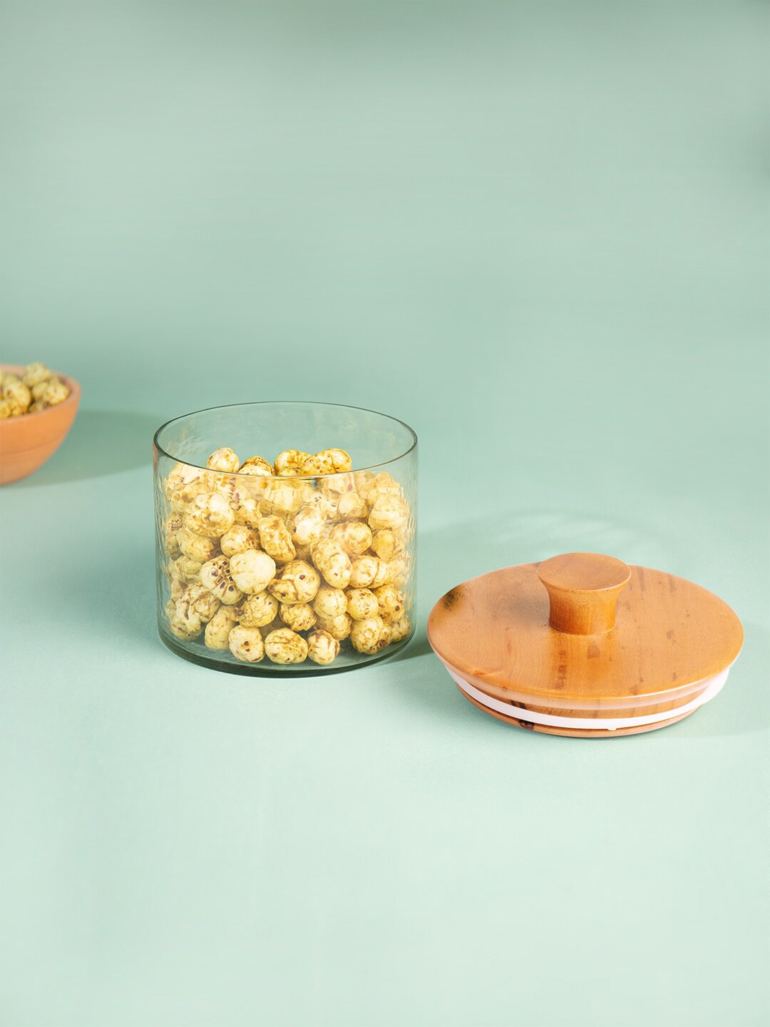 

ellementry Transparent Medium Glass Jar With Wooden Lid