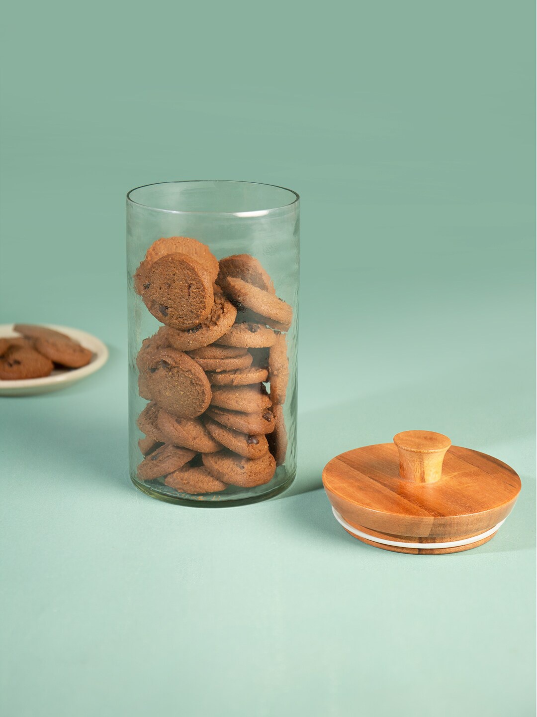 

ellementry Transparent Small Glass Jar With Wooden Lid