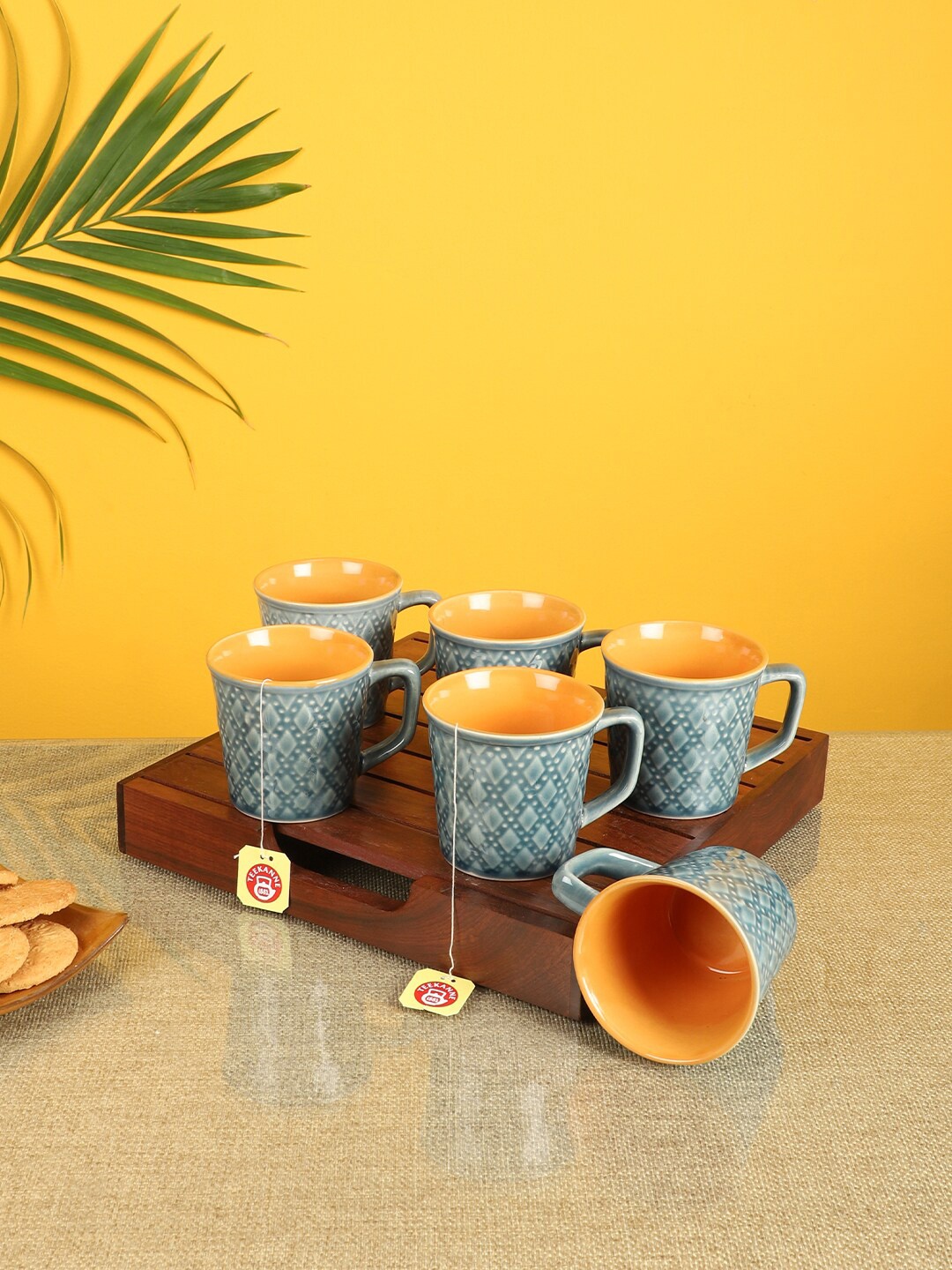 

AAKRITI ART CREATIONS Set of 6 Grey & Orange Printed Ceramic Glossy Tea Cups