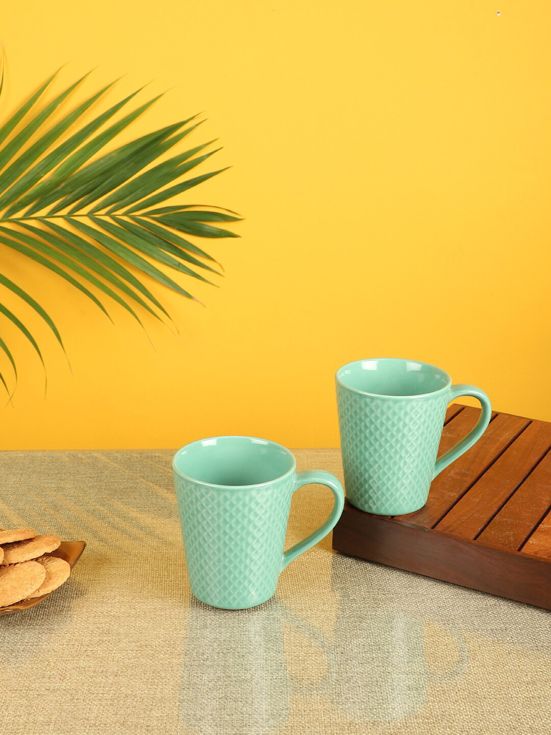 

AAKRITI ART CREATIONS Sea Green 2 Textured Ceramic Cups