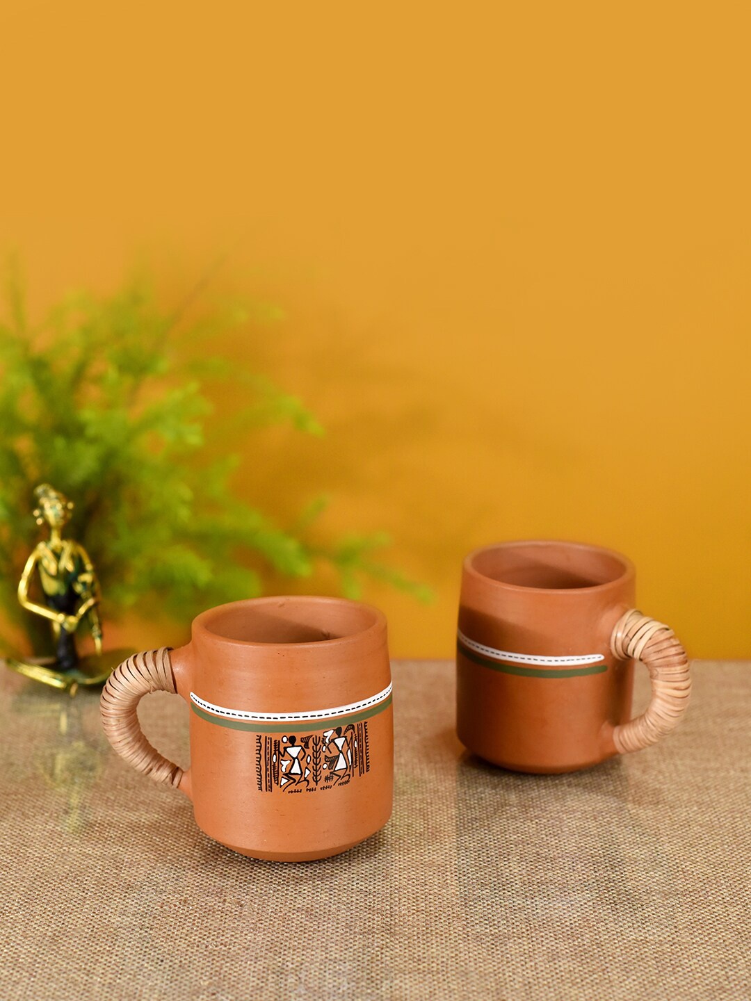 

AAKRITI ART CREATIONS Beige & Brown Printed Terracotta Matte Cups Set of Cups and Mugs