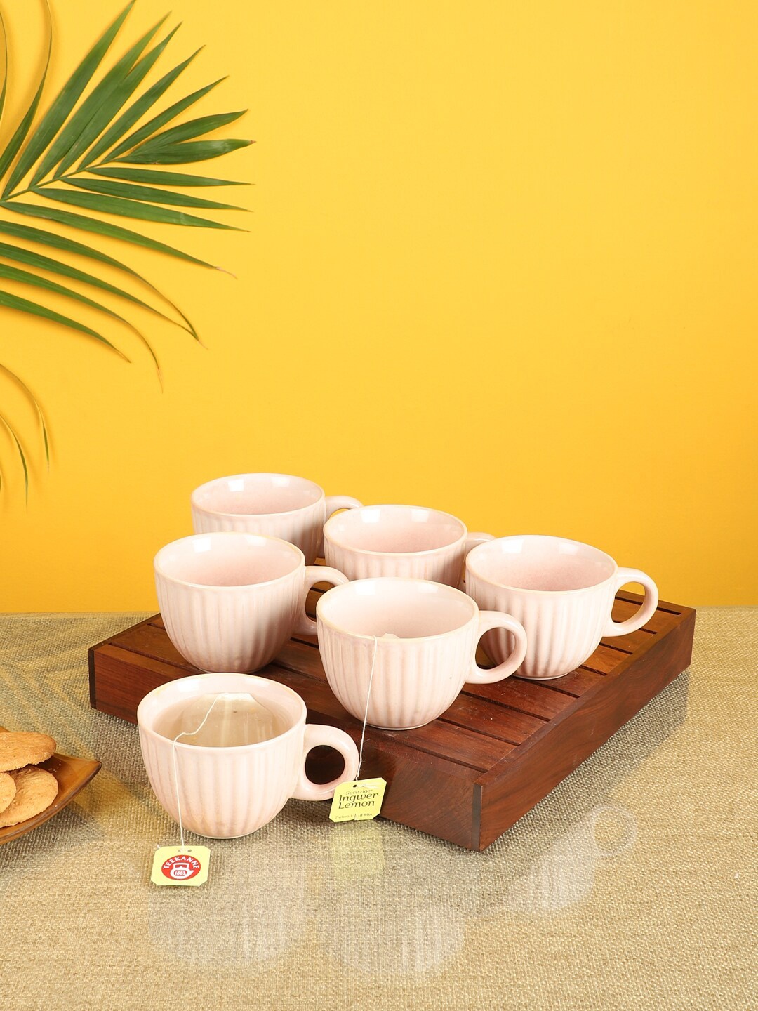 

AAKRITI ART CREATIONS Pink Solid Ceramic Glossy Cups Set of 6 Cups and Mugs