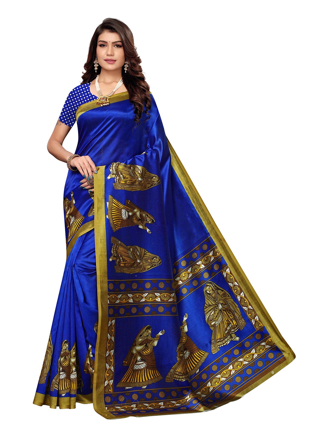 

MOKSHA DESIGNS Blue & Yellow Ethnic Motifs Pure Silk Banarasi Saree