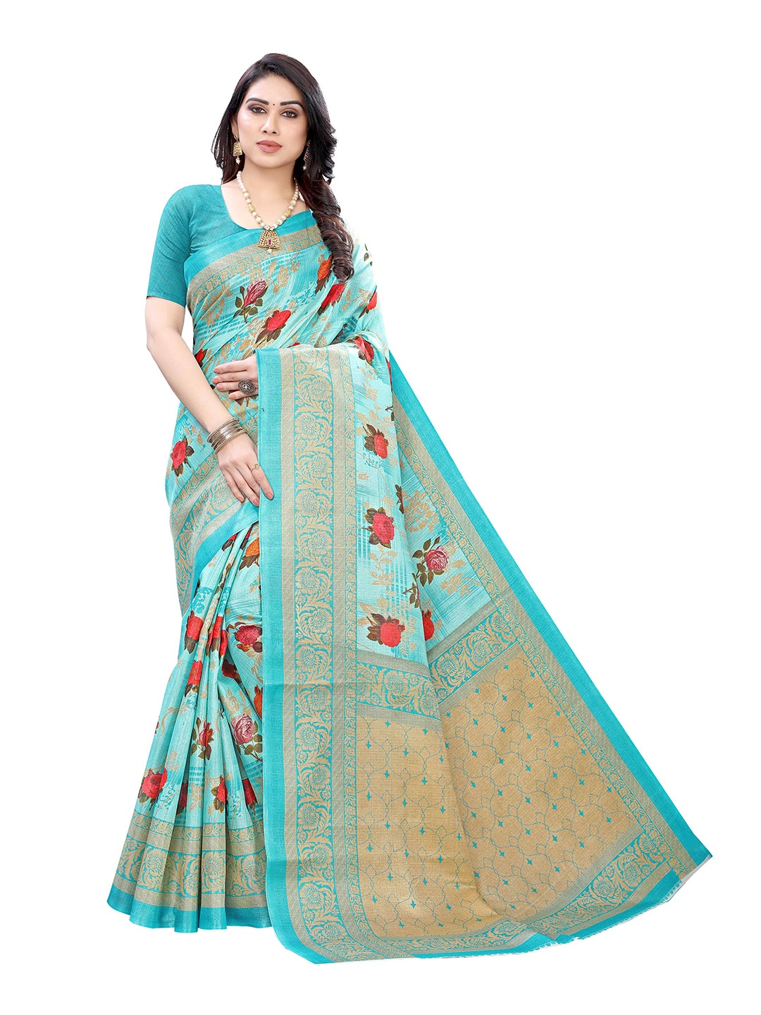 

MOKSHA DESIGNS Blue & Red Woven Design Pure Silk Kanjeevaram Saree
