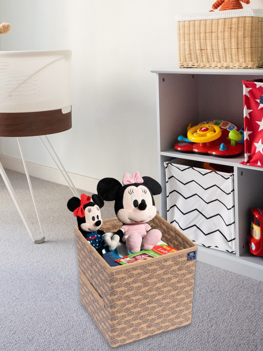 

HOMESTRAP Set Of 2 Beige & Black Printed Foldable Storage Cubes