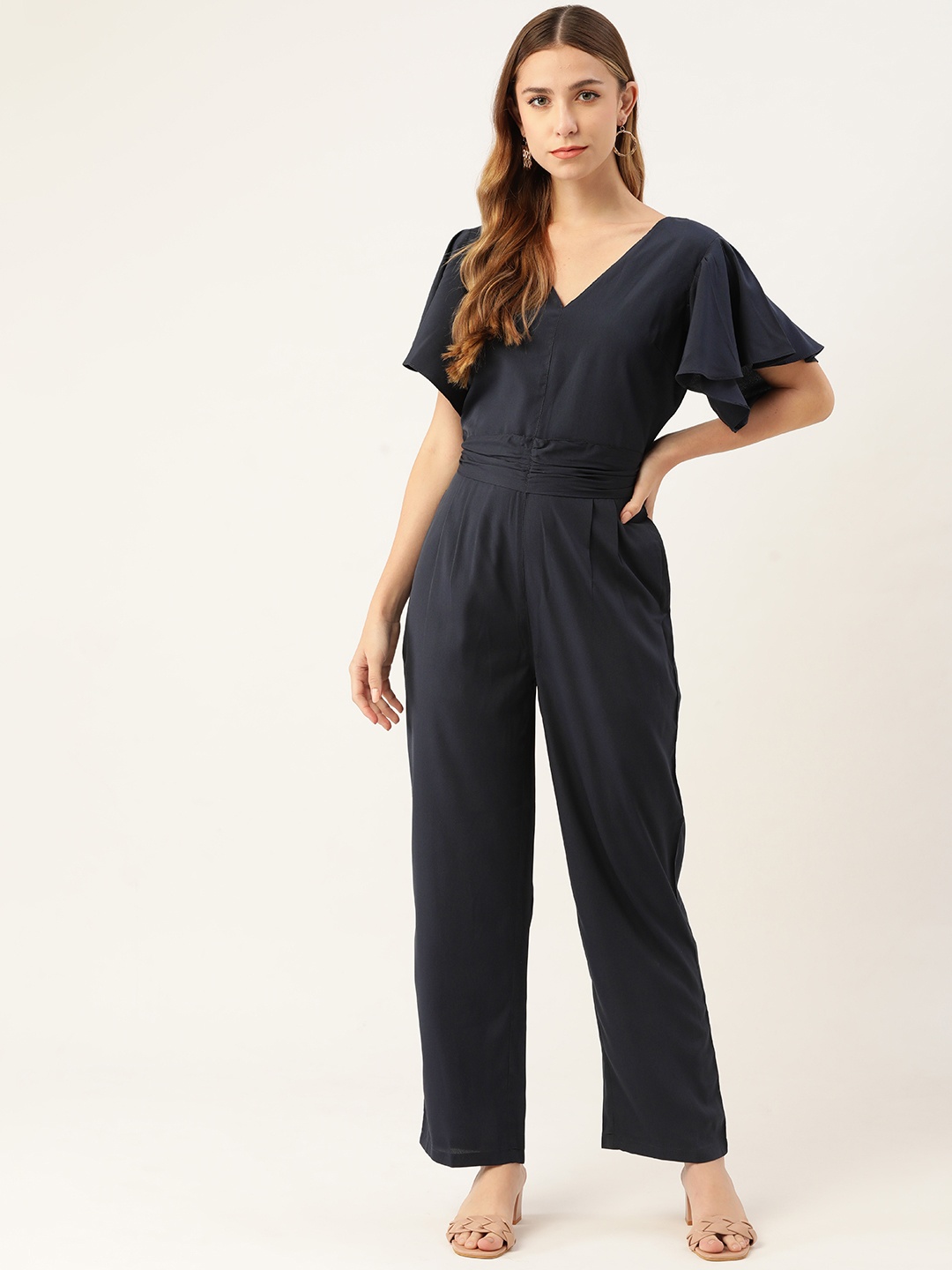 

Magnetic Designs Navy Blue Flutter Sleeves Jumpsuit