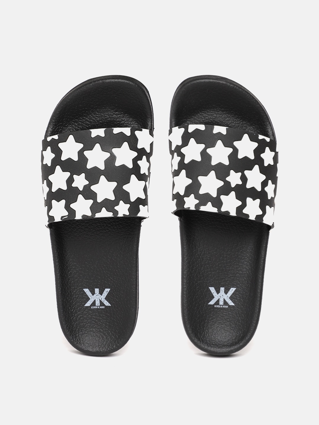 

Kook N Keech Women Black & White Star Embossed Sliders