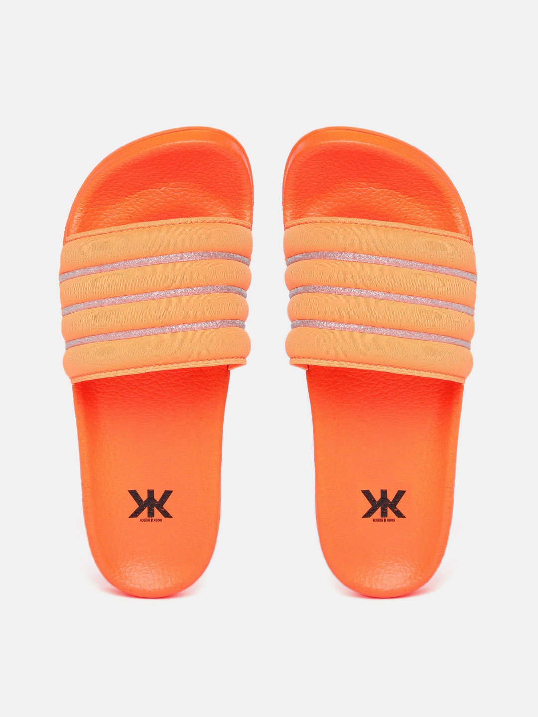 

Kook N Keech Women Orange & Silver-Toned Striped Sliders