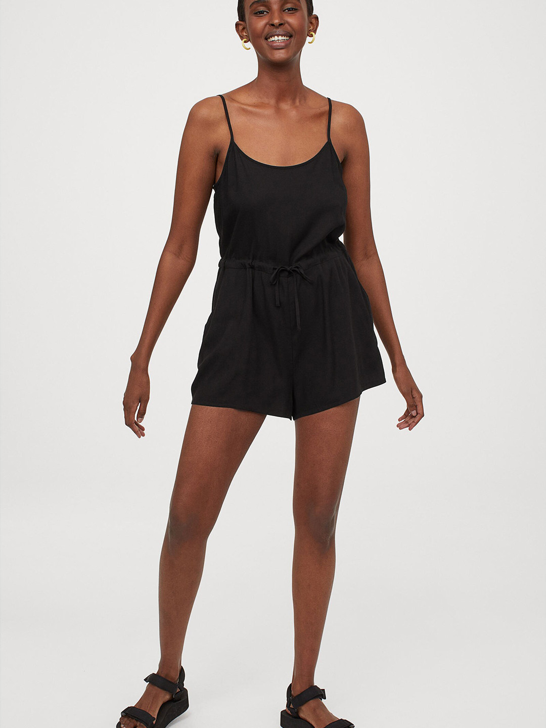 

H&M Women Black Drawstring Playsuit