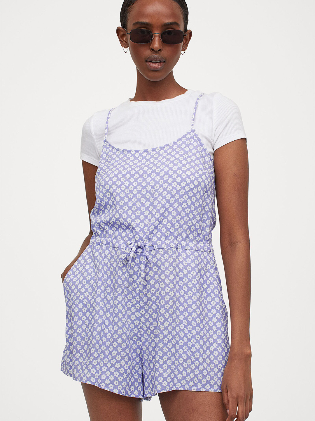 

H&M Women Purple Drawstring Playsuit