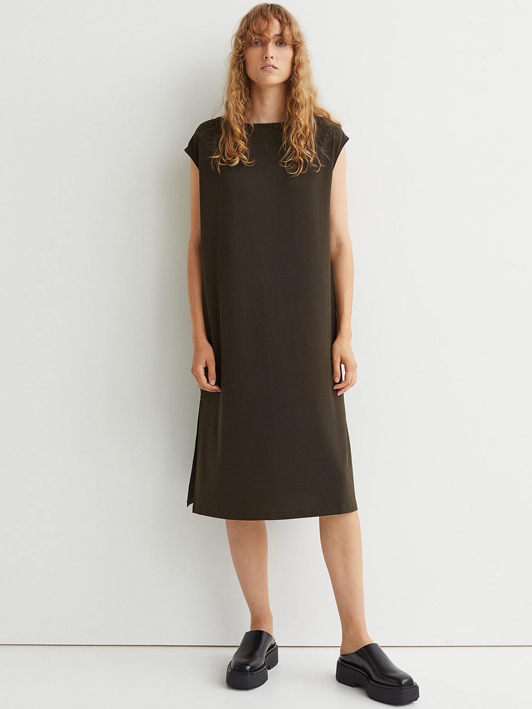 

H&M Women Olive Green Jersey Dress