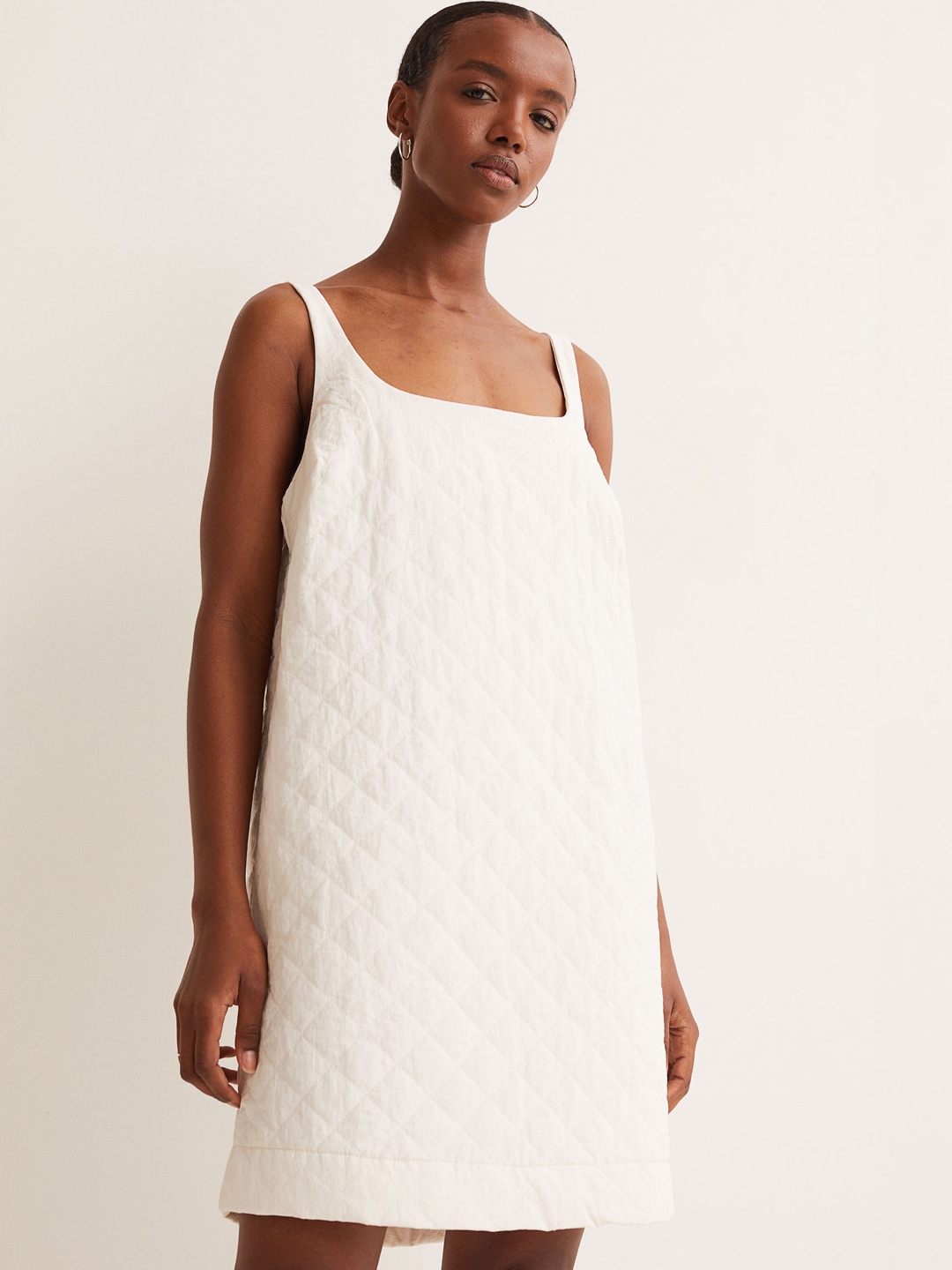 

H&M Women White Self-Design Short Dress