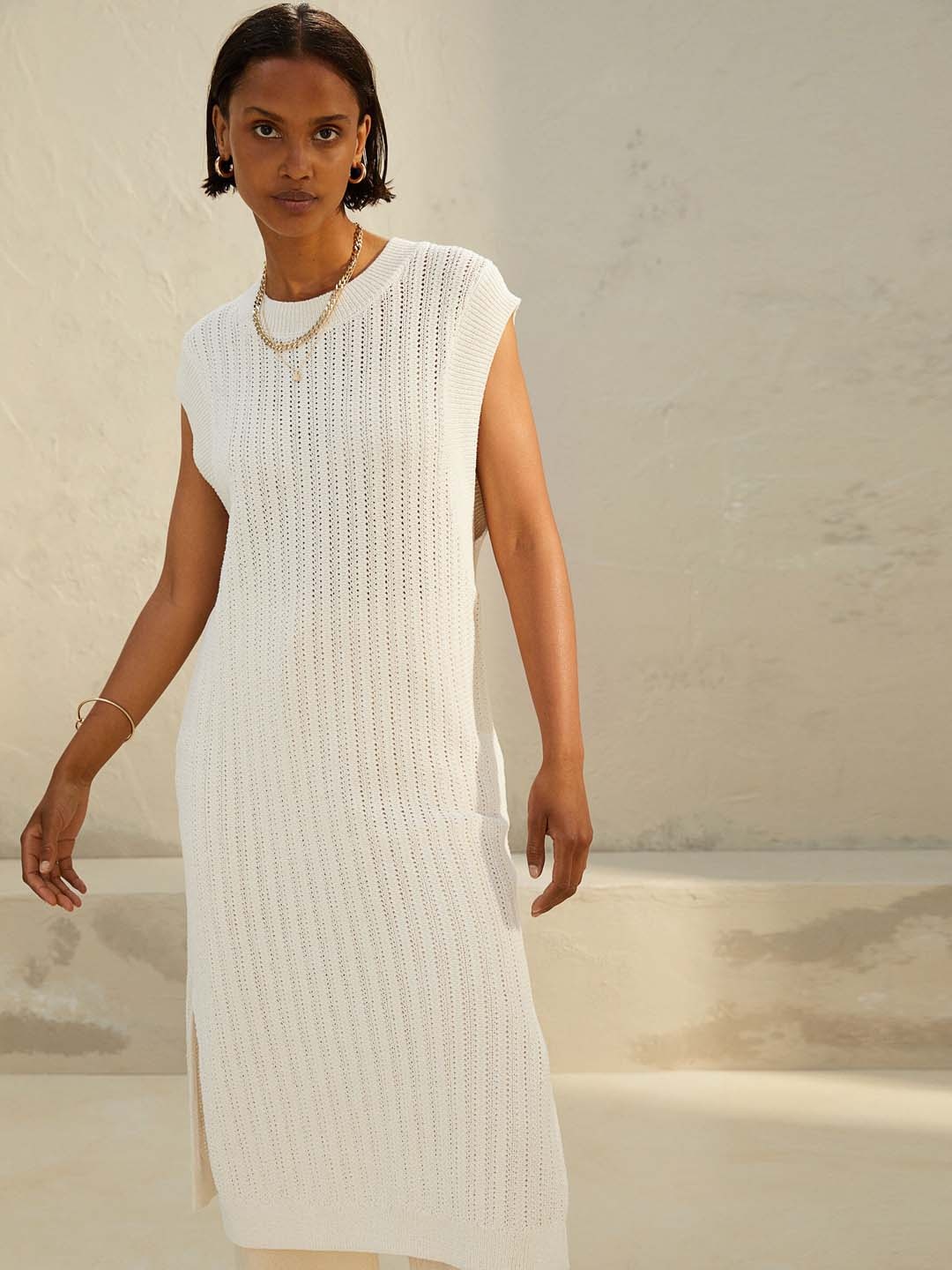 

H&M Women White Pointelle-Knit Dress