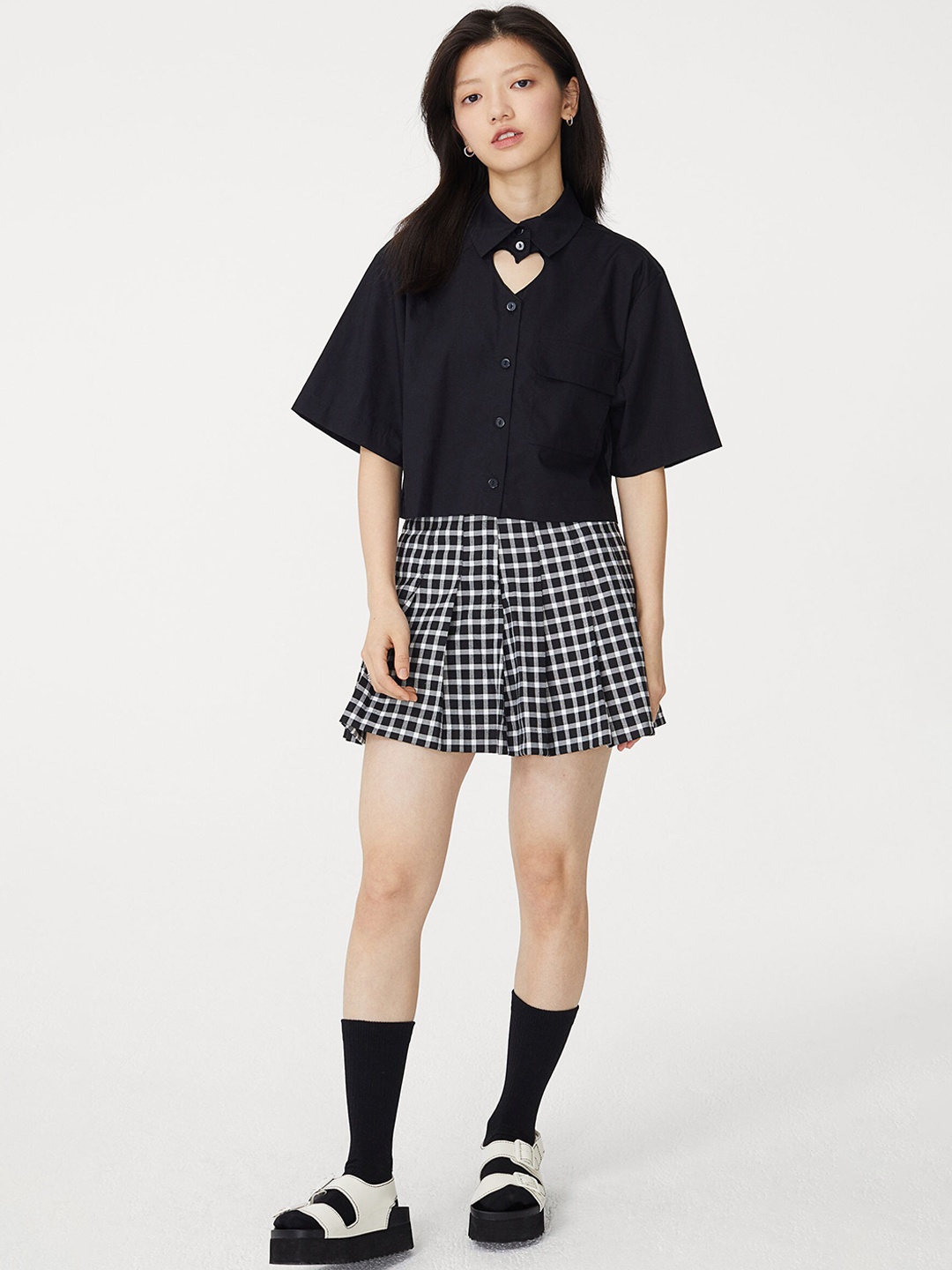 

H&M Women Black Cotton Boxy Shirt With Heart-Shaped Cut-Out