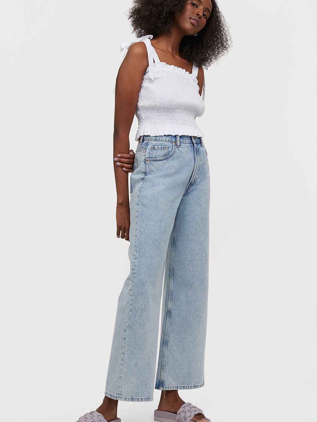 

H&M Women White Smocked Cotton Top