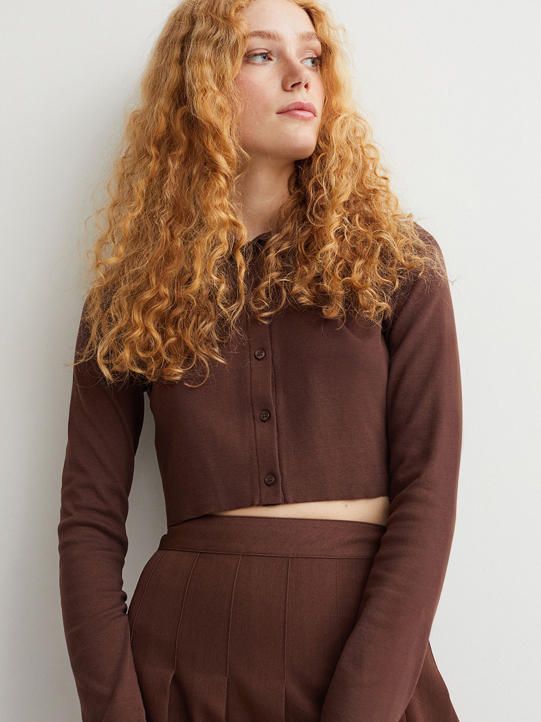 

H&M Women Brown Button-Front Top