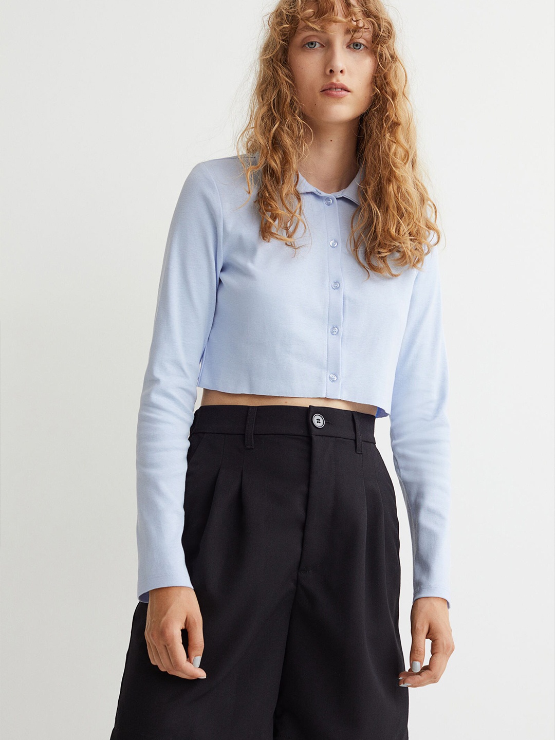 

H&M Women Blue Button-Front Top