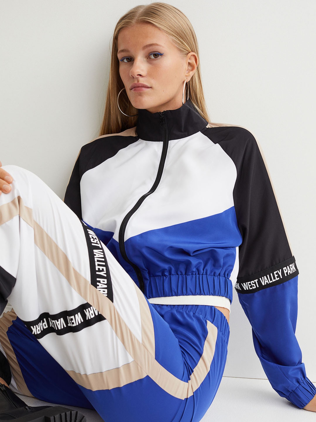 

H&M Women Blue & White Block-Coloured Jacket