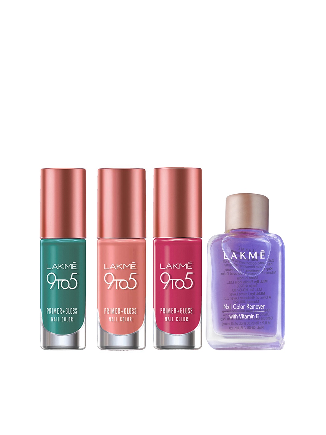 

Lakme Set of 3 Primer + Gloss Nail Colours & Nail Colour Remover, Multi