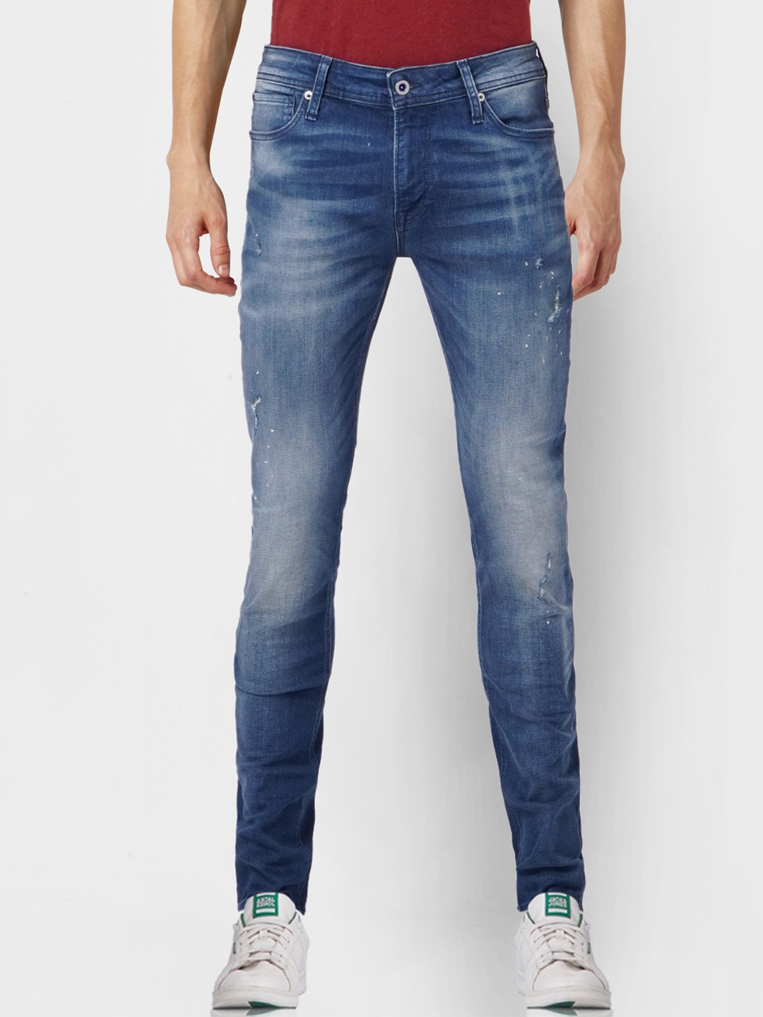 

Jack & Jones Men Blue Skinny Fit Low Distress Heavy Fade Jeans