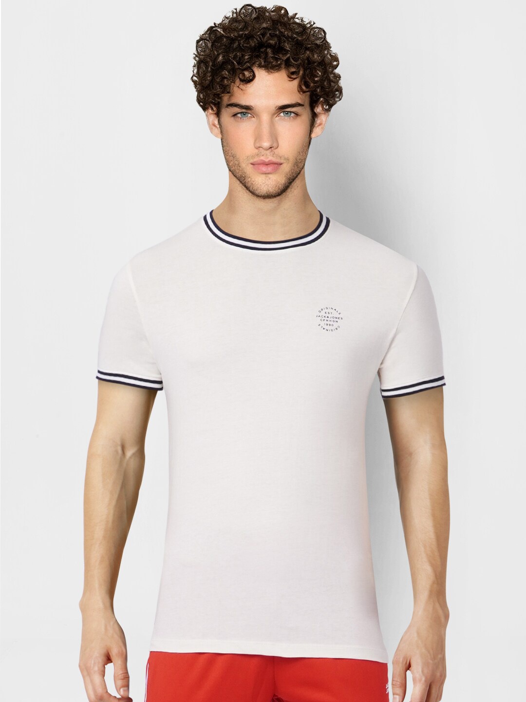 

Jack & Jones Men White Slim Fit T-shirt