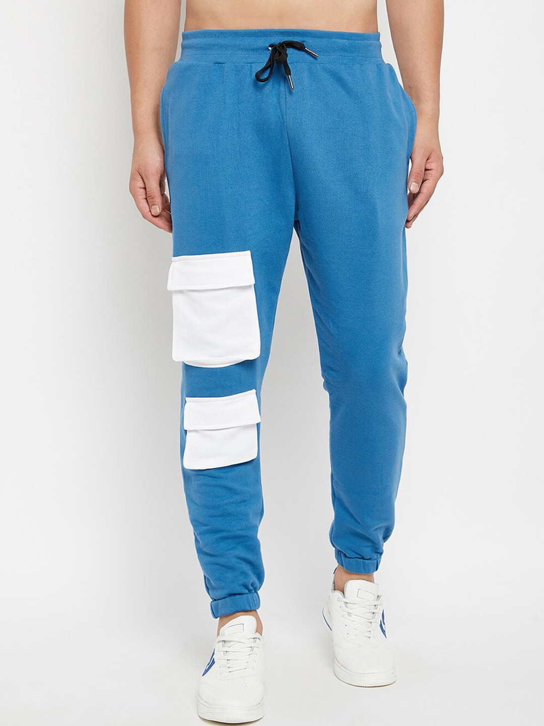 

FUGAZEE Men Blue & White Solid Oversized-Fit Pure Cotton Joggers
