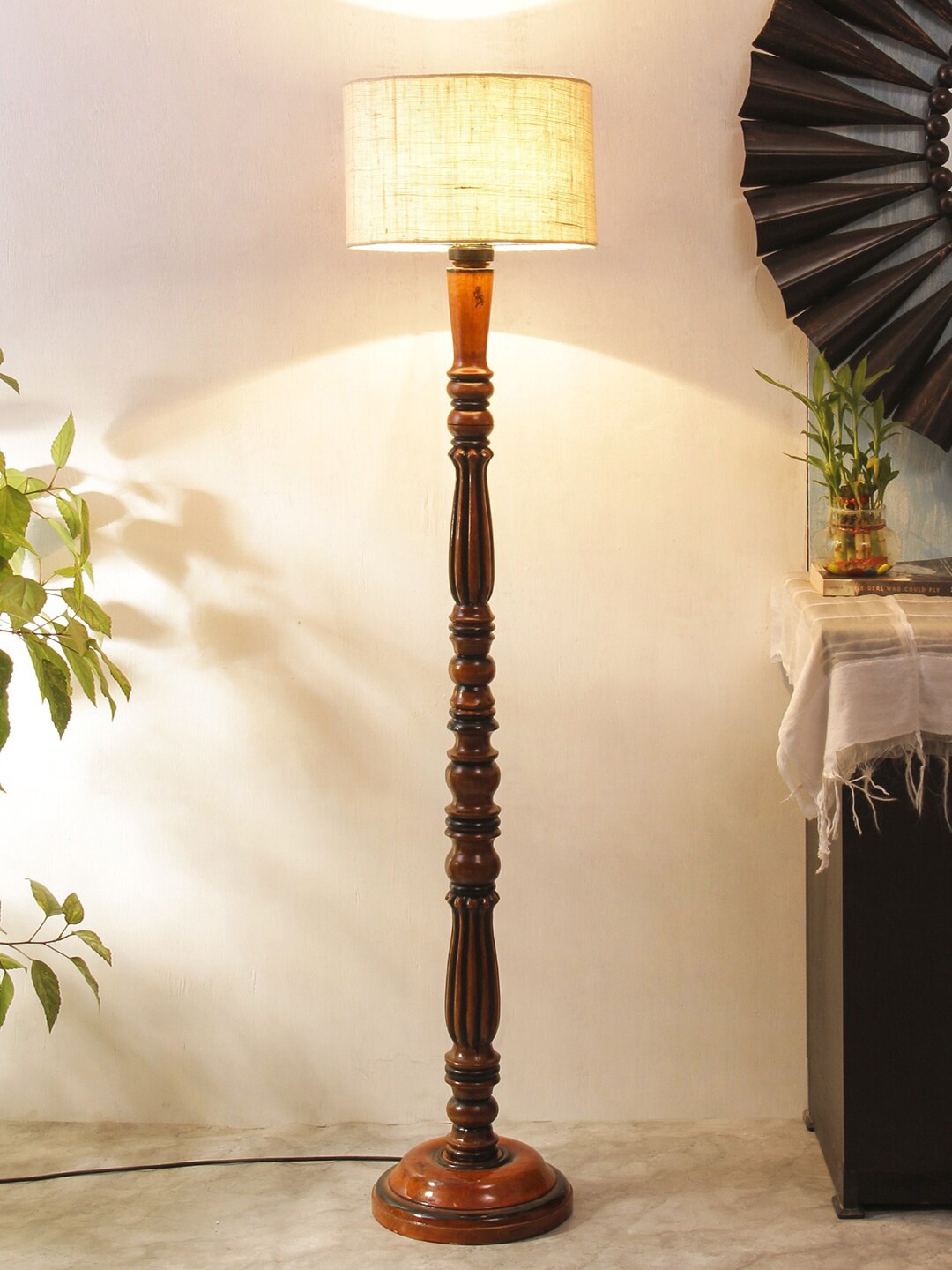 

Devansh White & Brown Traditional Floor Lamp With Jute Cylindrical Shade