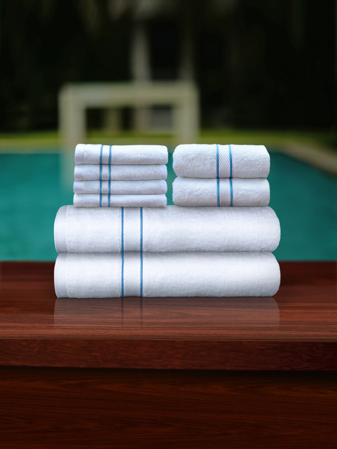 

PETAL HOME Set Of 8 White Solid 550 GSM Combed Cotton Towels