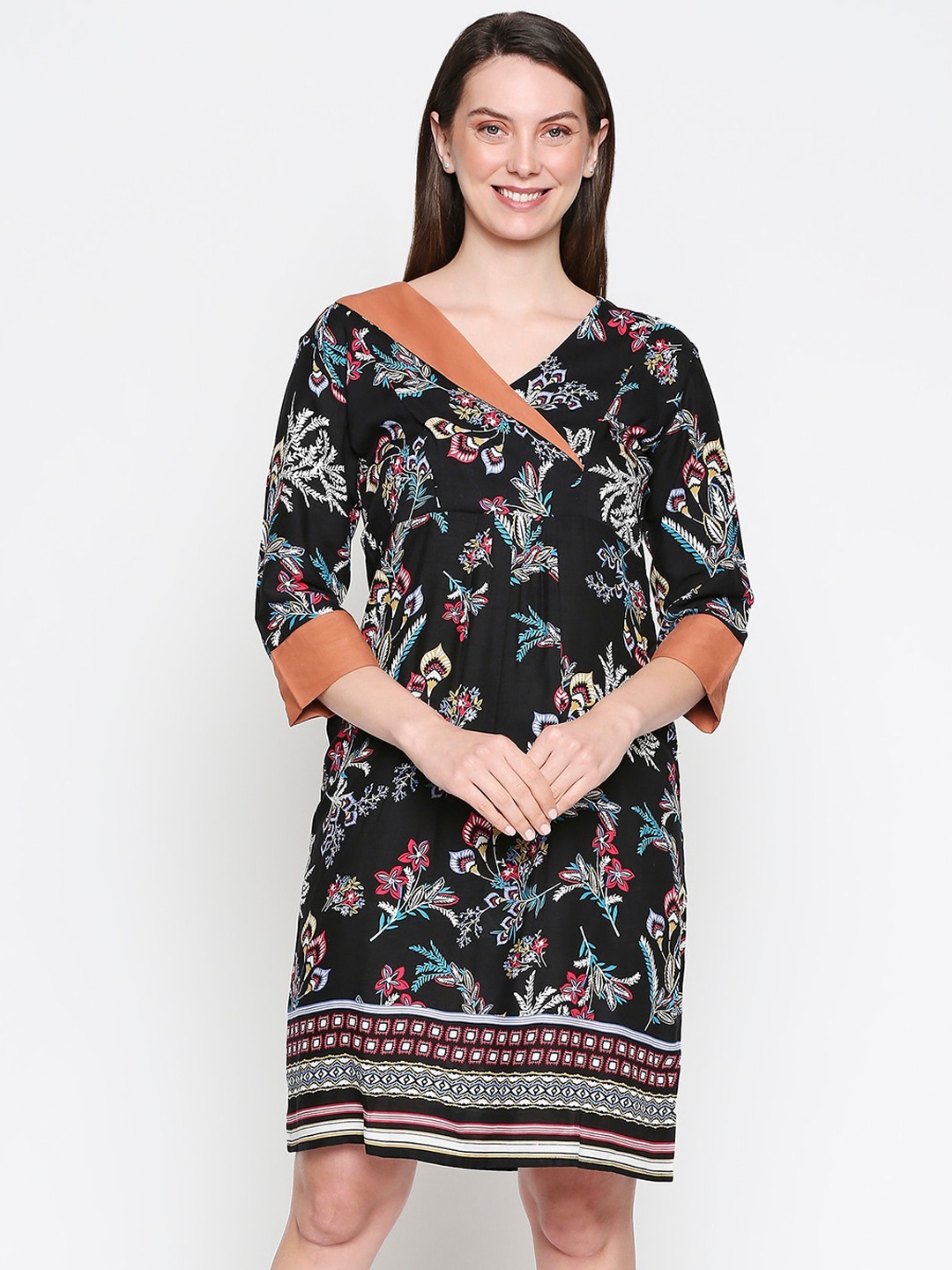 

inocenCia Black Floral A-Line Dress