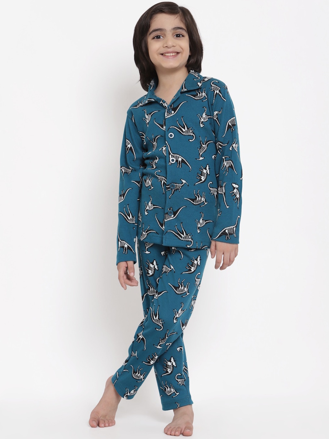 

NYNSH Boys Blue & Black Printed Pure Cotton Night suit